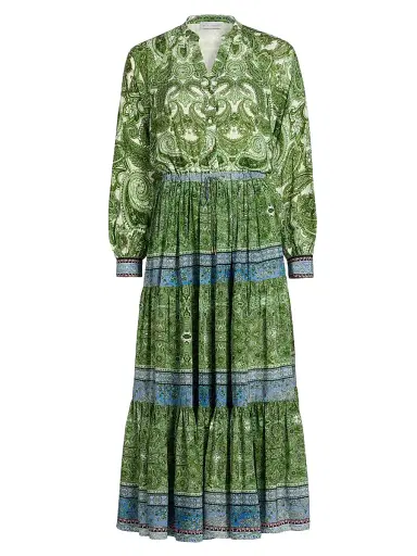 Elie Tahari Women's Jana Regent Paisley Tiered Midi-Dress | Thumbnail 1 Elie Tahari Women's Jana Regent Paisley Tiered Midi-Dress | Thumbnail 1