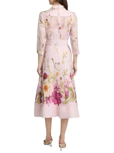 Teri Jon by Rickie Freeman Women's Floral Silk-Linen Shirtwaist Dress - Pink Multi - Size 18 | Thumbnail 5 Teri Jon by Rickie Freeman Women's Floral Silk-Linen Shirtwaist Dress - Pink Multi - Size 18 | Thumbnail 5