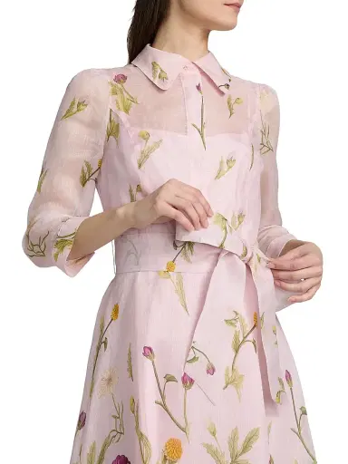 Teri Jon by Rickie Freeman Women's Floral Silk-Linen Shirtwaist Dress - Pink Multi - Size 18 | Thumbnail 6 Teri Jon by Rickie Freeman Women's Floral Silk-Linen Shirtwaist Dress - Pink Multi - Size 18 | Thumbnail 6