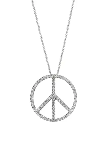 Roberto Coin Women's Tiny Treasures 18K White Gold & 0.18 TCW Diamond Peace Sign Pendant Necklace - White Gold | Thumbnail 1 Roberto Coin Women's Tiny Treasures 18K White Gold & 0.18 TCW Diamond Peace Sign Pendant Necklace - White Gold | Thumbnail 1