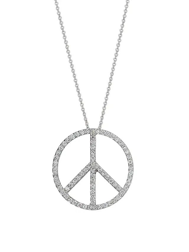Women's Tiny Treasures 18K White Gold & 0.18 TCW Diamond Peace Sign Pendant Necklace - White Gold Women's Tiny Treasures 18K White Gold & 0.18 TCW Diamond Peace Sign Pendant Necklace - White Gold