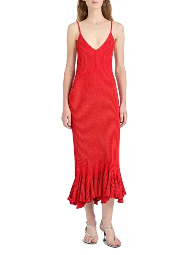 Proenza Schouler Women's Giuditta Ribbed Godet-Hem Midi-Dress - Red - Size XL | Thumbnail 2 Proenza Schouler Women's Giuditta Ribbed Godet-Hem Midi-Dress - Red - Size XL | Thumbnail 2