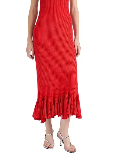 Proenza Schouler Women's Giuditta Ribbed Godet-Hem Midi-Dress - Red - Size XL | Thumbnail 6 Proenza Schouler Women's Giuditta Ribbed Godet-Hem Midi-Dress - Red - Size XL | Thumbnail 6