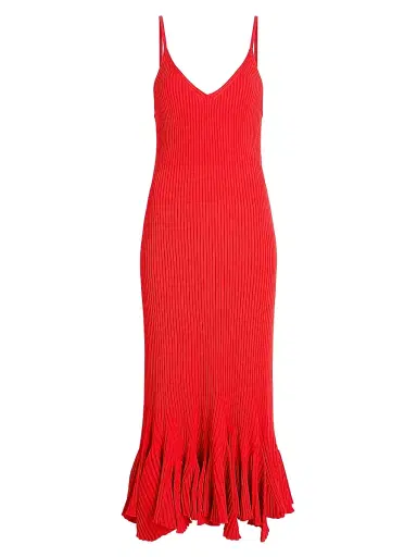 Proenza Schouler Women's Giuditta Ribbed Godet-Hem Midi-Dress - Red - Size XL | Thumbnail 1 Proenza Schouler Women's Giuditta Ribbed Godet-Hem Midi-Dress - Red - Size XL | Thumbnail 1