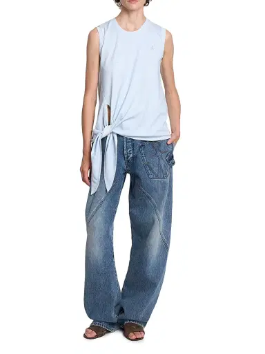 JW Anderson Women's Knotted-Hem Cotton Tank - White Light Blue | Thumbnail 2 JW Anderson Women's Knotted-Hem Cotton Tank - White Light Blue | Thumbnail 2