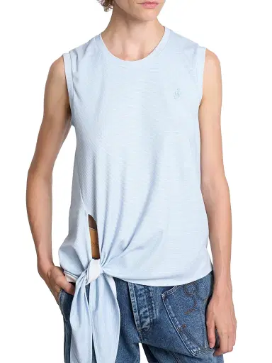JW Anderson Women's Knotted-Hem Cotton Tank - White Light Blue | Thumbnail 5 JW Anderson Women's Knotted-Hem Cotton Tank - White Light Blue | Thumbnail 5