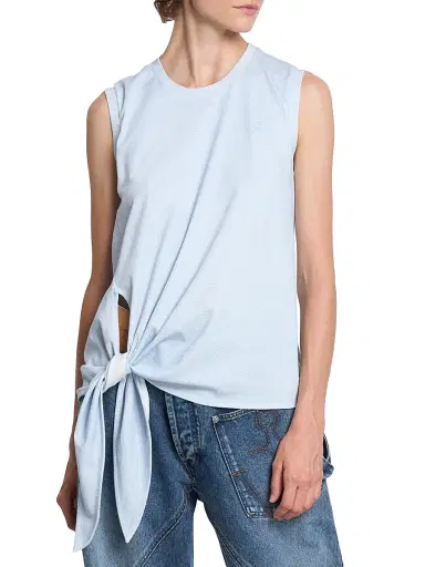 JW Anderson Women's Knotted-Hem Cotton Tank - White Light Blue | Thumbnail 6 JW Anderson Women's Knotted-Hem Cotton Tank - White Light Blue | Thumbnail 6