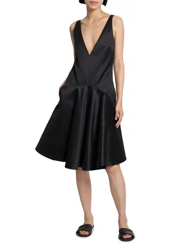 JW Anderson Women's Plunging V-Neck Cotton-Silk A-Line Dress - Black - Size 8 | Thumbnail 2 JW Anderson Women's Plunging V-Neck Cotton-Silk A-Line Dress - Black - Size 8 | Thumbnail 2