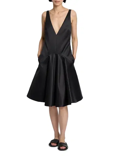 JW Anderson Women's Plunging V-Neck Cotton-Silk A-Line Dress - Black - Size 8 | Thumbnail 3 JW Anderson Women's Plunging V-Neck Cotton-Silk A-Line Dress - Black - Size 8 | Thumbnail 3