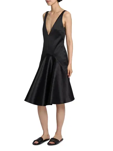JW Anderson Women's Plunging V-Neck Cotton-Silk A-Line Dress - Black - Size 8 | Thumbnail 4 JW Anderson Women's Plunging V-Neck Cotton-Silk A-Line Dress - Black - Size 8 | Thumbnail 4