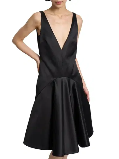 JW Anderson Women's Plunging V-Neck Cotton-Silk A-Line Dress - Black - Size 8 | Thumbnail 6 JW Anderson Women's Plunging V-Neck Cotton-Silk A-Line Dress - Black - Size 8 | Thumbnail 6