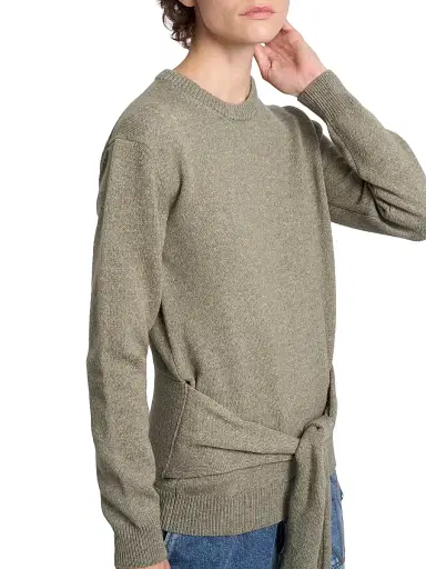 JW Anderson Women's Waist-Tie Wool-Cotton Crewneck Sweater - Sage | Thumbnail 6 JW Anderson Women's Waist-Tie Wool-Cotton Crewneck Sweater - Sage | Thumbnail 6