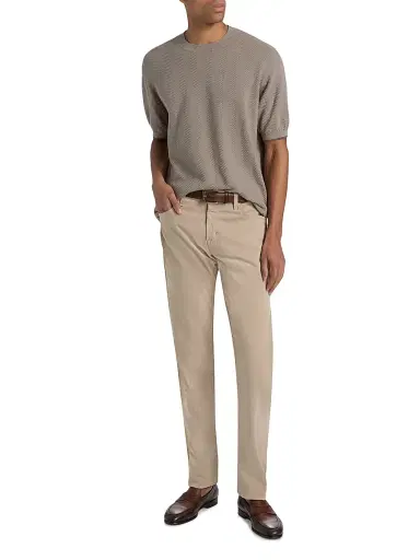 Emporio Armani Men's Tipped-Trim Textured Chevron Sweater - Morning Dove Chevron | Thumbnail 2 Emporio Armani Men's Tipped-Trim Textured Chevron Sweater - Morning Dove Chevron | Thumbnail 2