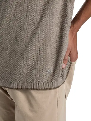 Emporio Armani Men's Tipped-Trim Textured Chevron Sweater - Morning Dove Chevron | Thumbnail 6 Emporio Armani Men's Tipped-Trim Textured Chevron Sweater - Morning Dove Chevron | Thumbnail 6