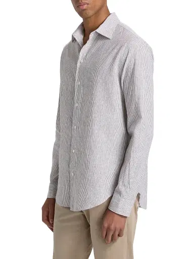 Emporio Armani Men's Striped Linen-Cotton Sport Shirt - Vertical Stripes - Size Large | Thumbnail 4 Emporio Armani Men's Striped Linen-Cotton Sport Shirt - Vertical Stripes - Size Large | Thumbnail 4