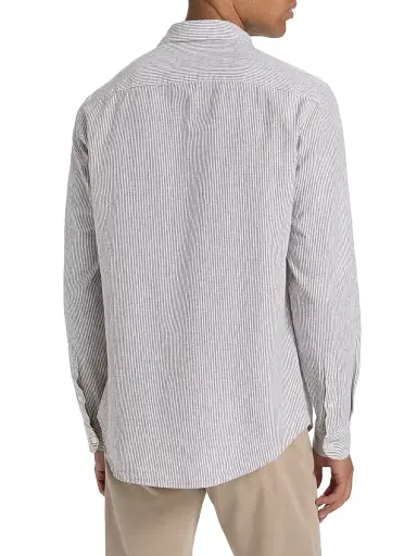 Emporio Armani Men's Striped Linen-Cotton Sport Shirt - Vertical Stripes - Size Large | Thumbnail 5 Emporio Armani Men's Striped Linen-Cotton Sport Shirt - Vertical Stripes - Size Large | Thumbnail 5