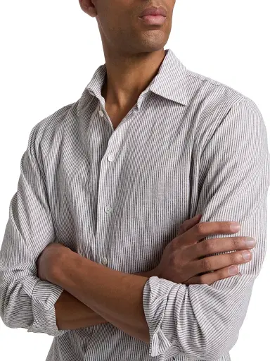 Emporio Armani Men's Striped Linen-Cotton Sport Shirt - Vertical Stripes - Size Large | Thumbnail 6 Emporio Armani Men's Striped Linen-Cotton Sport Shirt - Vertical Stripes - Size Large | Thumbnail 6