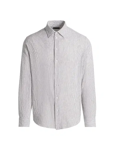 Emporio Armani Men's Striped Linen-Cotton Sport Shirt - Vertical Stripes - Size Large | Thumbnail 1 Emporio Armani Men's Striped Linen-Cotton Sport Shirt - Vertical Stripes - Size Large | Thumbnail 1