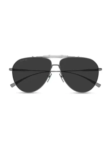 Gucci Men's Bamboo Metal 60MM Pilot Sunglasses - Silver Black | Thumbnail 2 Gucci Men's Bamboo Metal 60MM Pilot Sunglasses - Silver Black | Thumbnail 2