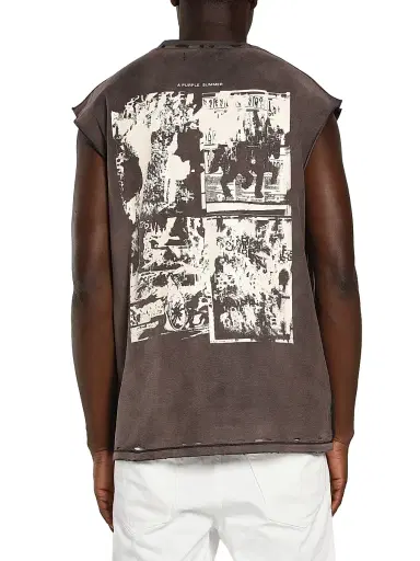 Purple Brand Men's Logo Distressed Cotton Sleeveless T-Shirt - Black - Size XL | Thumbnail 2 Purple Brand Men's Logo Distressed Cotton Sleeveless T-Shirt - Black - Size XL | Thumbnail 2