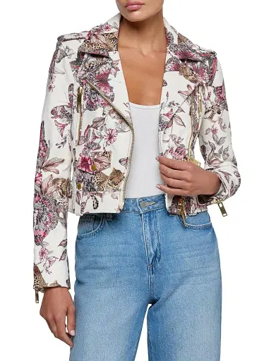 L'Agence Women's Blakely Printed Leather Biker Jacket | Thumbnail 3 L'Agence Women's Blakely Printed Leather Biker Jacket | Thumbnail 3