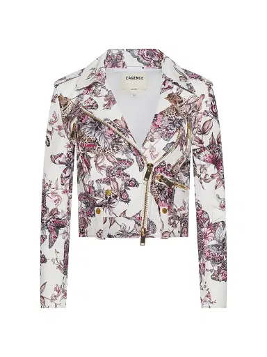 L'Agence Women's Blakely Printed Leather Biker Jacket | Thumbnail 1 L'Agence Women's Blakely Printed Leather Biker Jacket | Thumbnail 1