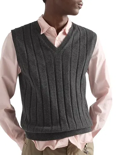 Prada Men's Cashmere V-Neck Vest Sweater - Grey | Thumbnail 2 Prada Men's Cashmere V-Neck Vest Sweater - Grey | Thumbnail 2