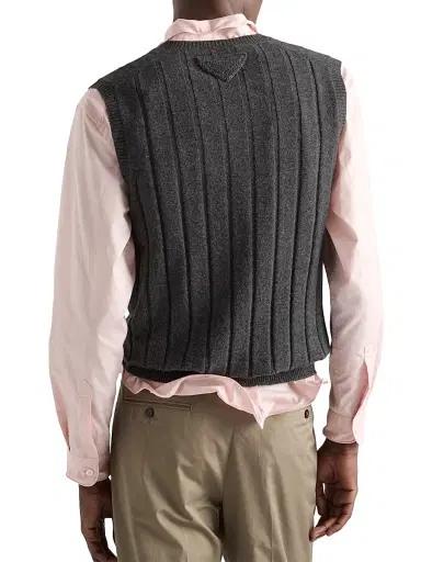 Prada Men's Cashmere V-Neck Vest Sweater - Grey | Thumbnail 3 Prada Men's Cashmere V-Neck Vest Sweater - Grey | Thumbnail 3