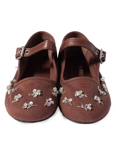Miu Miu Women's Embroidered Drill Ballerinas | Thumbnail 2 Miu Miu Women's Embroidered Drill Ballerinas | Thumbnail 2