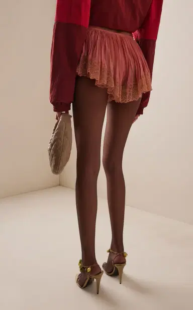 Saint Laurent Lace-Trimmed Plisse Silk Shorts | Thumbnail 5 Saint Laurent Lace-Trimmed Plisse Silk Shorts | Thumbnail 5