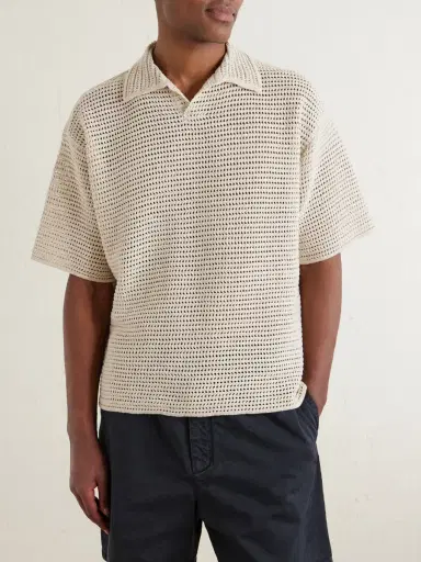 Auralee Tussah Open-Knit Silk and Cotton-Blend Polo Shirt - Men | Thumbnail 3 Auralee Tussah Open-Knit Silk and Cotton-Blend Polo Shirt - Men | Thumbnail 3