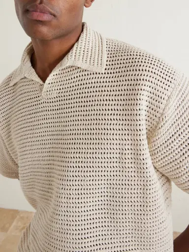 Auralee Tussah Open-Knit Silk and Cotton-Blend Polo Shirt - Men | Thumbnail 5 Auralee Tussah Open-Knit Silk and Cotton-Blend Polo Shirt - Men | Thumbnail 5