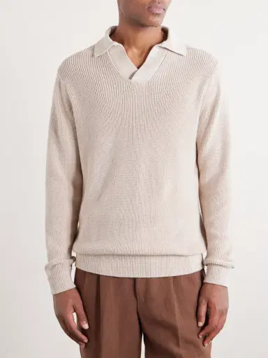 Thom Sweeney Cotton Long Sleeve Polo - Men | Thumbnail 3 Thom Sweeney Cotton Long Sleeve Polo - Men | Thumbnail 3