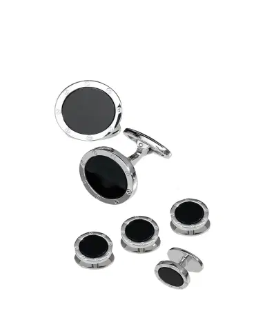 Jan Leslie Round Onyx Cuff Link and Stud Set | Thumbnail 1 Jan Leslie Round Onyx Cuff Link and Stud Set | Thumbnail 1
