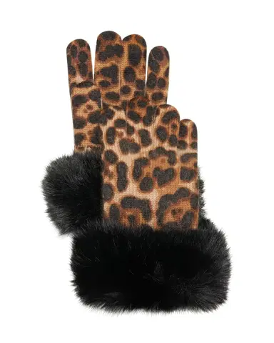 Sofia Cashmere Leopard Print Cashmere Gloves w/ Faux Fur Cuffs | Thumbnail 2 Sofia Cashmere Leopard Print Cashmere Gloves w/ Faux Fur Cuffs | Thumbnail 2