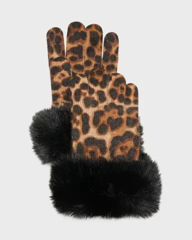 Sofia Cashmere Leopard Print Cashmere Gloves w/ Faux Fur Cuffs | Thumbnail 3 Sofia Cashmere Leopard Print Cashmere Gloves w/ Faux Fur Cuffs | Thumbnail 3