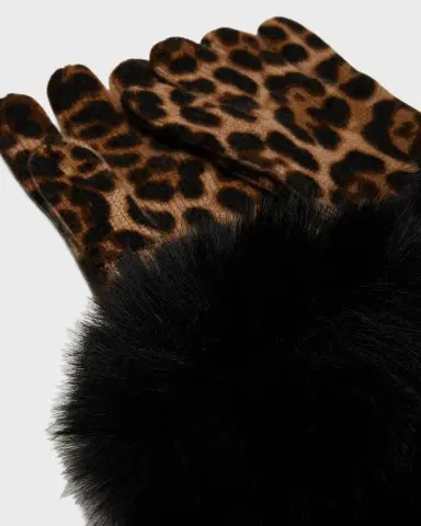 Sofia Cashmere Leopard Print Cashmere Gloves w/ Faux Fur Cuffs | Thumbnail 1 Sofia Cashmere Leopard Print Cashmere Gloves w/ Faux Fur Cuffs | Thumbnail 1