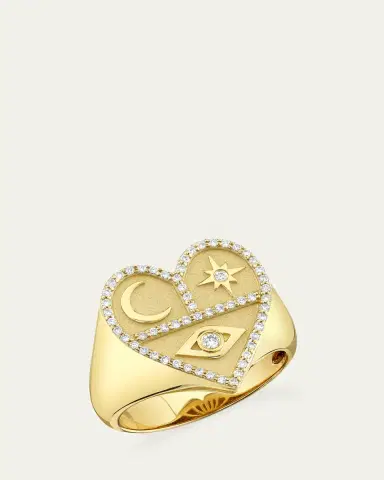 Sydney Evan 14K Yellow Gold Heart Icons Signet Ring with Diamonds | Thumbnail 2 Sydney Evan 14K Yellow Gold Heart Icons Signet Ring with Diamonds | Thumbnail 2