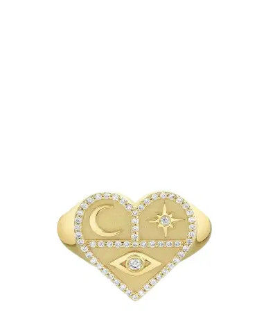 Sydney Evan 14K Yellow Gold Heart Icons Signet Ring with Diamonds | Thumbnail 1 Sydney Evan 14K Yellow Gold Heart Icons Signet Ring with Diamonds | Thumbnail 1