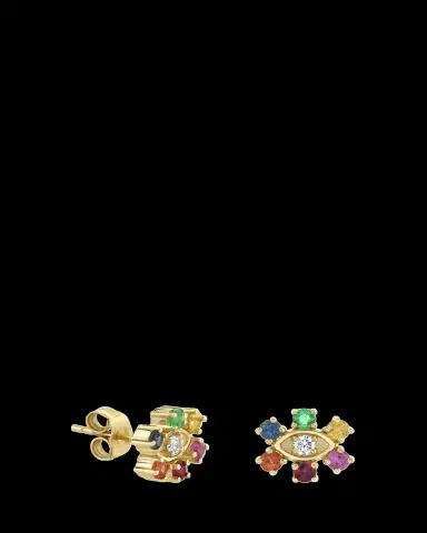 Sydney Evan 14K Yellow Gold Diamond Marquise Eye Flower Stud Earrings with Rainbow Gemstones | Thumbnail 2 Sydney Evan 14K Yellow Gold Diamond Marquise Eye Flower Stud Earrings with Rainbow Gemstones | Thumbnail 2