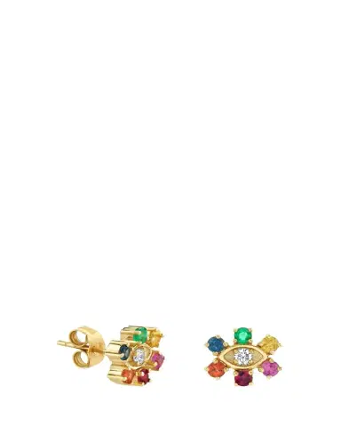 Sydney Evan 14K Yellow Gold Diamond Marquise Eye Flower Stud Earrings with Rainbow Gemstones | Thumbnail 1 Sydney Evan 14K Yellow Gold Diamond Marquise Eye Flower Stud Earrings with Rainbow Gemstones | Thumbnail 1