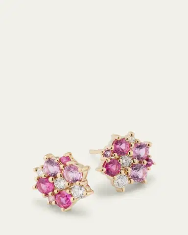 Sydney Evan 14k Diamond and Pink Sapphire Disc Stud Earrings | Thumbnail 3 Sydney Evan 14k Diamond and Pink Sapphire Disc Stud Earrings | Thumbnail 3