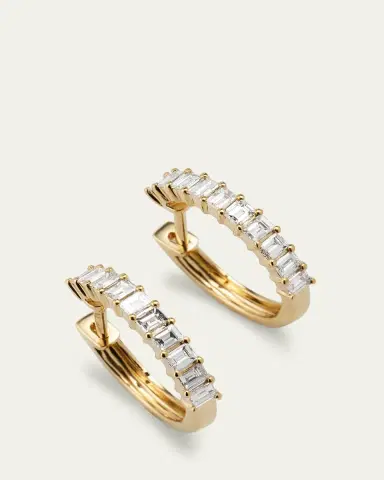 EF Collection 14K Prong Set Diamond Baguette Hoop Earrings | Thumbnail 3 EF Collection 14K Prong Set Diamond Baguette Hoop Earrings | Thumbnail 3