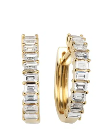 EF Collection 14K Prong Set Diamond Baguette Hoop Earrings | Thumbnail 1 EF Collection 14K Prong Set Diamond Baguette Hoop Earrings | Thumbnail 1