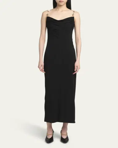 Bottega Veneta Matte Crepe Jersey Midi Dress with Embellished Hardware Straps | Thumbnail 2 Bottega Veneta Matte Crepe Jersey Midi Dress with Embellished Hardware Straps | Thumbnail 2