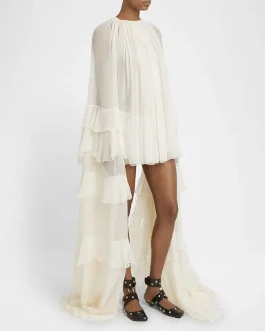 Chloé Draped Ruffle Sleeve Silk Mousseline Ruffle Mini Dress | Thumbnail 3 Chloé Draped Ruffle Sleeve Silk Mousseline Ruffle Mini Dress | Thumbnail 3