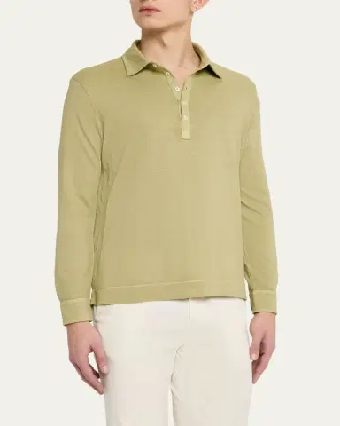 Massimo Alba Men's Raya Linen and Cotton Long-Sleeve Polo Shirt | Thumbnail 4 Massimo Alba Men's Raya Linen and Cotton Long-Sleeve Polo Shirt | Thumbnail 4