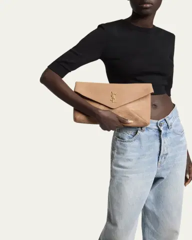Saint Laurent Large YSL Envelope Pouch Clutch Bag in Pebbled Leather | Thumbnail 2 Saint Laurent Large YSL Envelope Pouch Clutch Bag in Pebbled Leather | Thumbnail 2