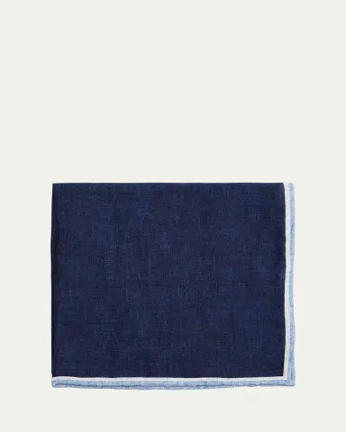 Rosi Collection Men's Linen Stripe-Trim Pocket Square | Thumbnail 2 Rosi Collection Men's Linen Stripe-Trim Pocket Square | Thumbnail 2