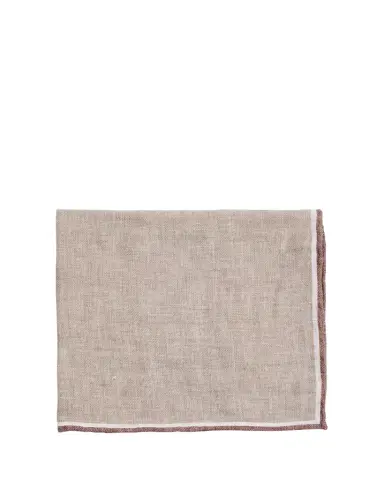 Rosi Collection Men's Linen Stripe-Trim Pocket Square | Thumbnail 1 Rosi Collection Men's Linen Stripe-Trim Pocket Square | Thumbnail 1